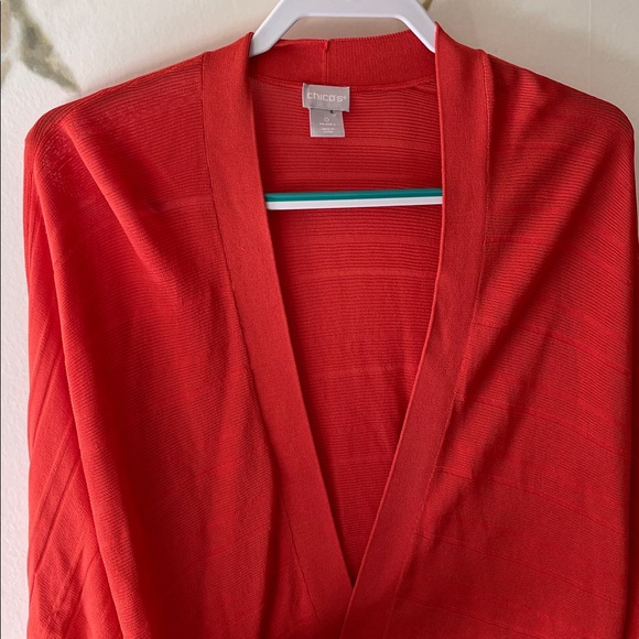 Chico's Orange Spice Faux Pleated Batwing Sleeves Cardigan Sweater - Picture 5 of 8